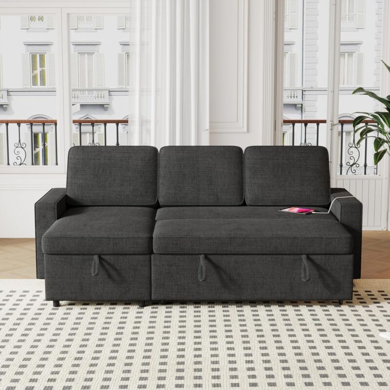 Natural Art & Craft Sectional L-Shape Sofa with 2 Storage Racks Modern Convertible Modular Sofa for Living Room, Space-Saving - Image 3