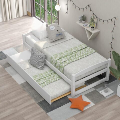 Natural Art & Craft Rollers Sofa Cum Bed Multi-Functional Convertible Sofa Bed with Wooden Frame, Space-Saving Design for Living Room (White)