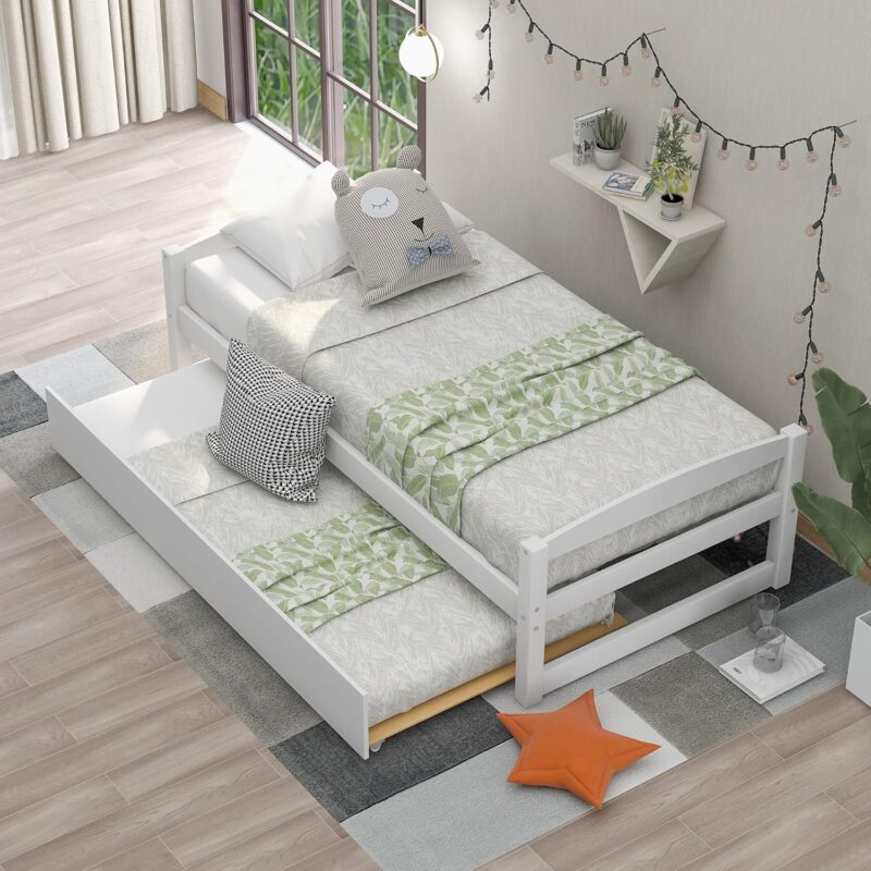 Natural Art & Craft Rollers Sofa Cum Bed Multi-Functional Convertible Sofa Bed with Wooden Frame, Space-Saving Design for Living Room (White)