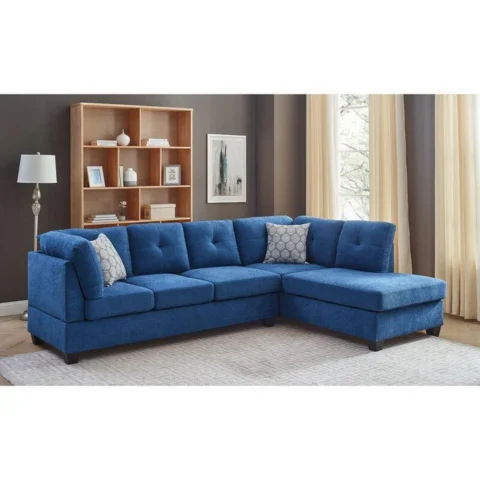 Natural Art & Craft Modernize Bravery Teak Wood Right Hand Facing Sparkle Fabric 5 Seater Corner L-Shaped Sectional Sofa Modern Living Room