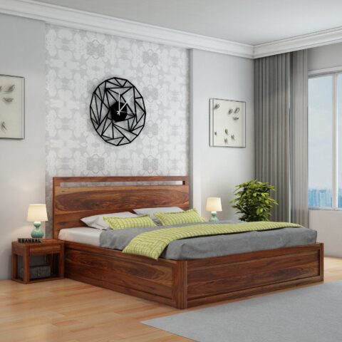 Natural Art & Crafts Livinn Teak Wood Hydraulic Storage King Size Bed Modern Space Saving Design with Elegant Finish