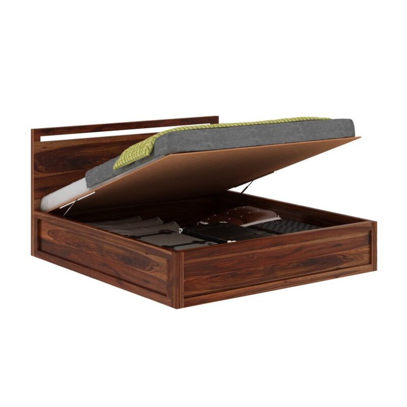 Natural Art & Crafts Livinn Teak Wood Hydraulic Storage King Size Bed Modern Space Saving Design with Elegant Finish - Image 2