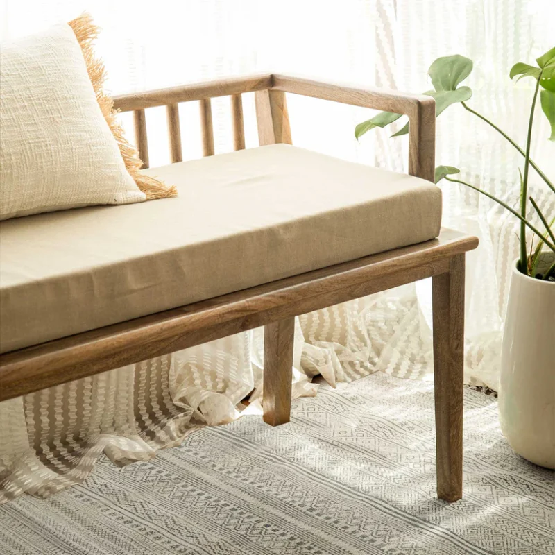 Natural Art & Craft Hemis Teak Wood Rectangular Bench Handcrafted Rustic Modern Living Room Seating with Natural Texture - Image 2