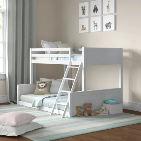 Natural Art & Craft Loft Handmade Teak Wood Bunk Bed with Ladder for Kids Durable, Stylish, and Safe Bunk Bed Frame with Safety Rails ( White )