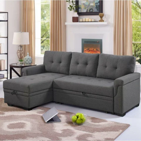 Natural Art & Craft Altin Premium Sofa Cum Bed & Chaise Lounge Convertible, Space-Saving, Upholstered Sofa with Luxury Design for Modern Living Room