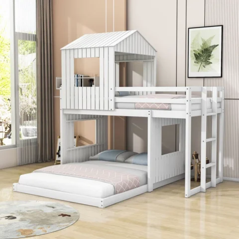 Natural Art & Craft Senate Handmade Teak Wood Bunk Bed with Ladder for Kids Durable, Stylish, and Safe Bunk Bed Frame with Safety Rails for Children’s Bedroom