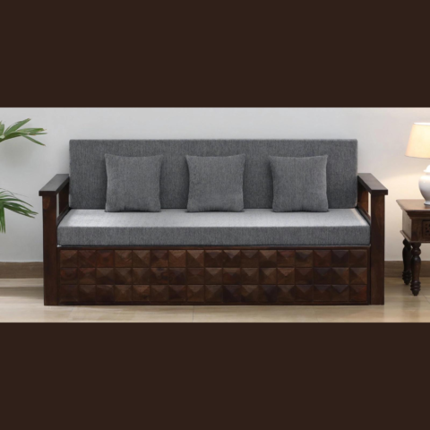 Natural Art & Crafts Strasbourg Handmade Teak Wood Pull-Out Sofa Cum Bed Walnut Finish