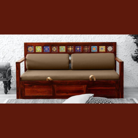Natural Art & Crafts Heroic Handmade Teak Wood Pull Out  Sofa Cum Bed Honey Finish