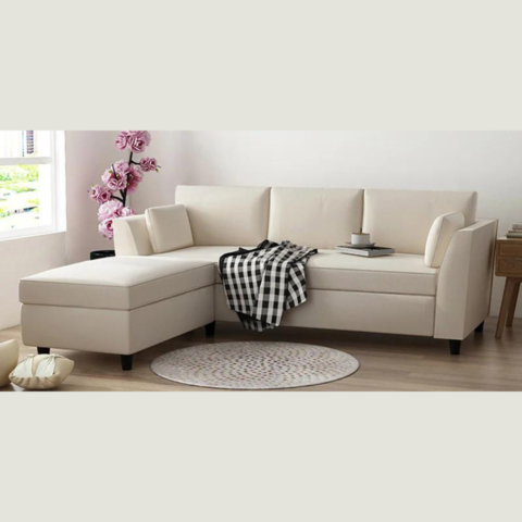 Natural Art & Craft Bristol RHS Handmade Teak Wood 4 Seater Sectional Sofa Set ( Off White )