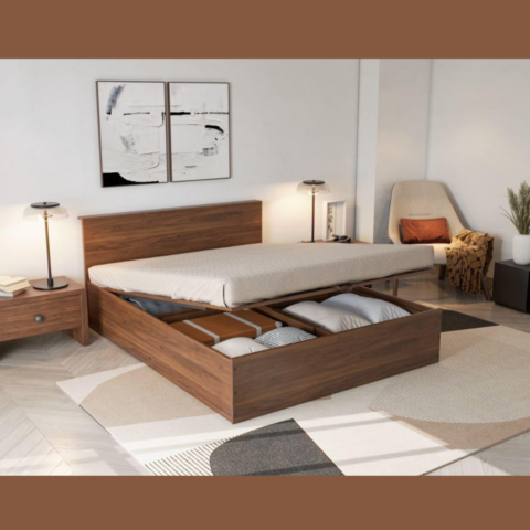 Natural Art & Crafts Delish Teak Wood Hydraulic Storage King Size Bed Modern Space Saving Design with Elegant Finish