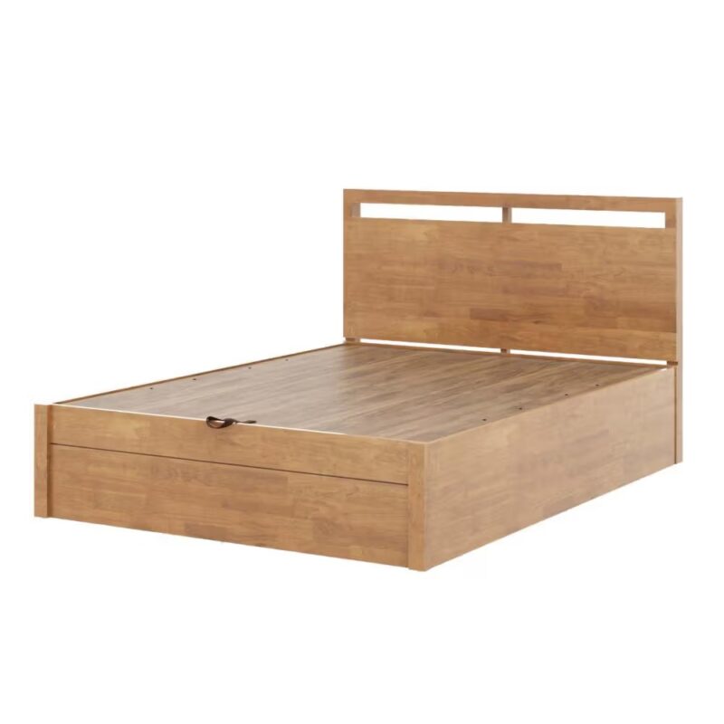 Natural Art & Crafts Crucis Handmade Premium Teak Wood Hydraulic Storage King Size Bed Modern Space Saving Design with Elegant Natural Finish - Image 3