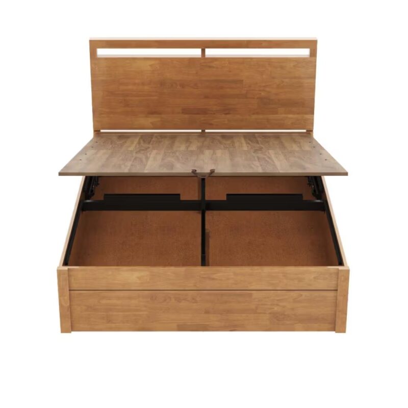 Natural Art & Crafts Crucis Handmade Premium Teak Wood Hydraulic Storage King Size Bed Modern Space Saving Design with Elegant Natural Finish - Image 2