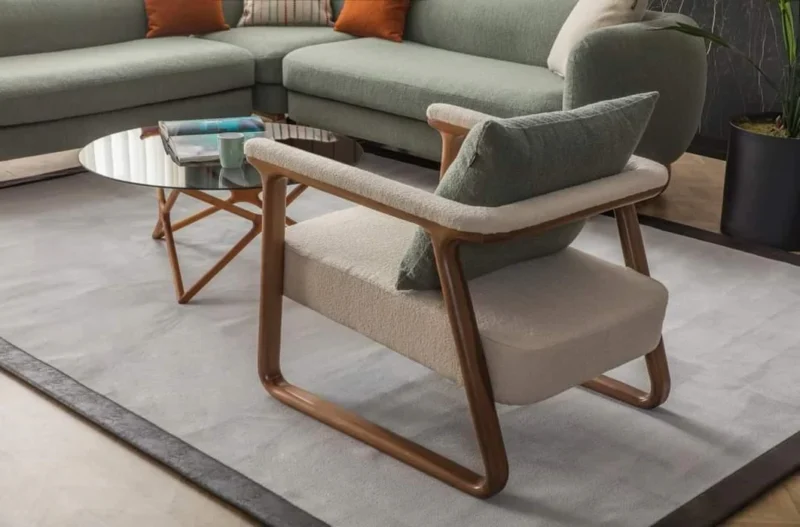 Natural Art & Craft Modern Stylish Left-Side L Shape 8 Seater Sofa For Lobby In Teak Finish 5+3 with 1 Chair - Image 3