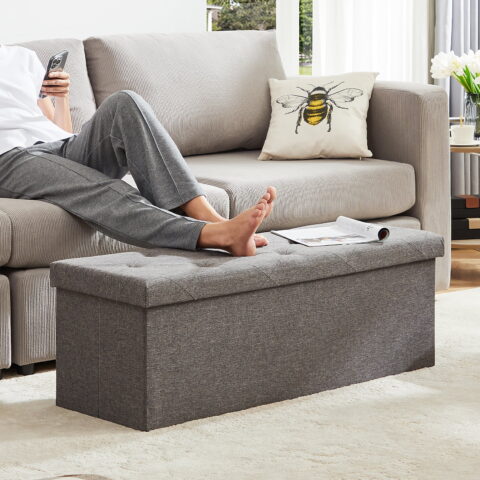 Natural Art & Multi-functional Rectangular Upholstery Teak Wood Bench with Storage