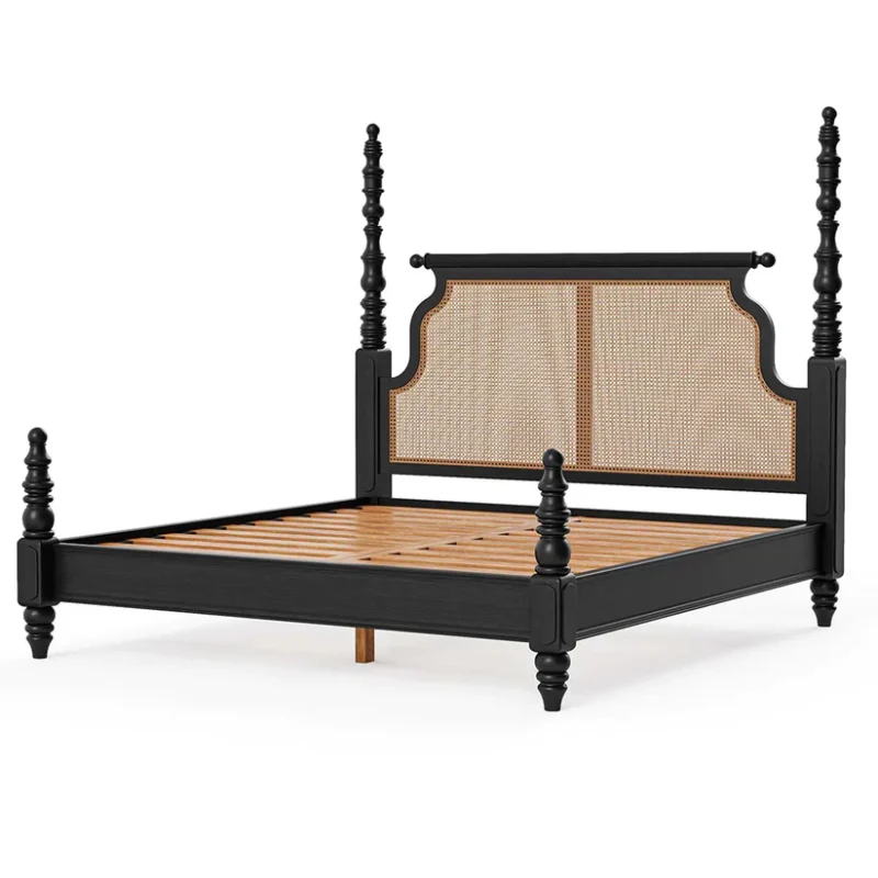 Natural Art & Crafts Olympus Royal Handmade Teak Wood Poster Bed with 2 Elegant Bedside Tables ( Walnut Finish ) - Image 3