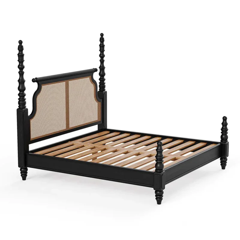 Natural Art & Crafts Olympus Royal Handmade Teak Wood Poster Bed with 2 Elegant Bedside Tables ( Walnut Finish ) - Image 2