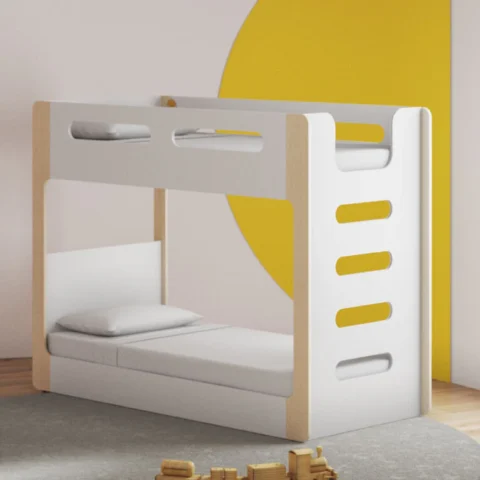 Natural Art & Crafts Double Decker Handmade Teak Wood Bunk Bed Sturdy Space-Saving