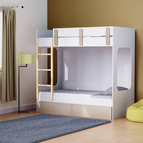 Natural Art & Crafts Housemates Handmade Teak Wood Bunk Bed With Drawer Storage
