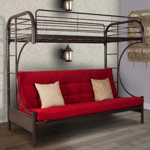 Natural Art & Crafts Bucharest Heavy-Duty Metal Bunk Bed for Adults, Space-Saving Modern Design with Safety Rails, Sturdy Frame, ( Red )