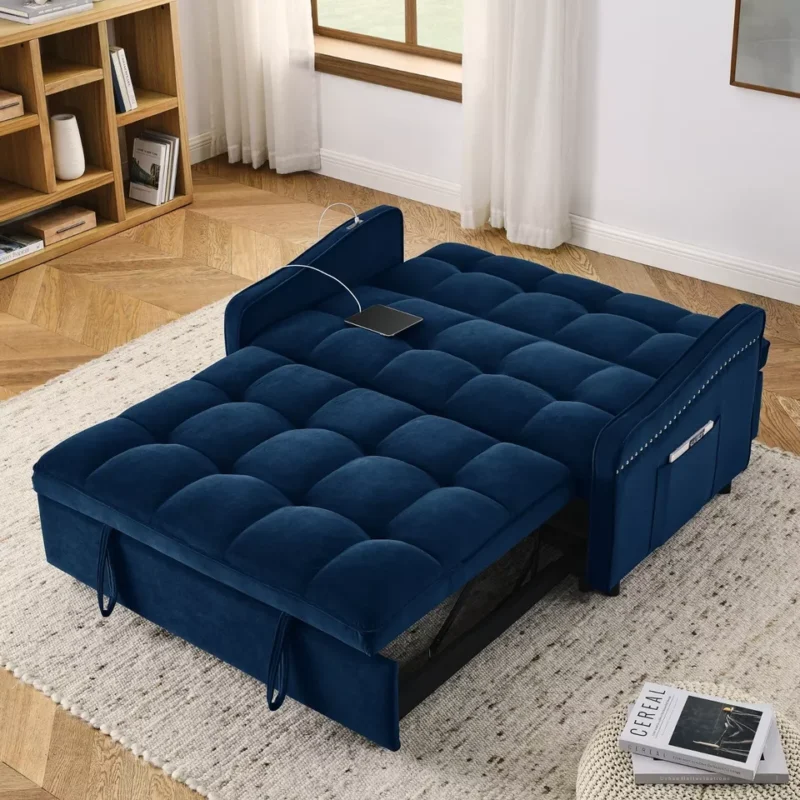 Natural Art & Craft Convertible Loveseat Sofa Bed with Pull-Out, Adjustable Back, and Arm Pockets Space-Saving Sleeper Sofa for Small Spaces, Multi-Functional - Image 3
