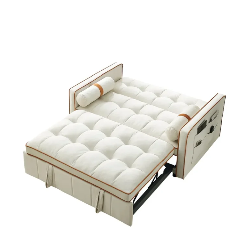 Natural Art & Craft Pull Out Sleep Sofa Bed, 2 Seater Loveseat Sofa Cum Bed Couch for Office & Living Room with Cushions, Compact Space-Saving Convertible Sleeper - Image 5