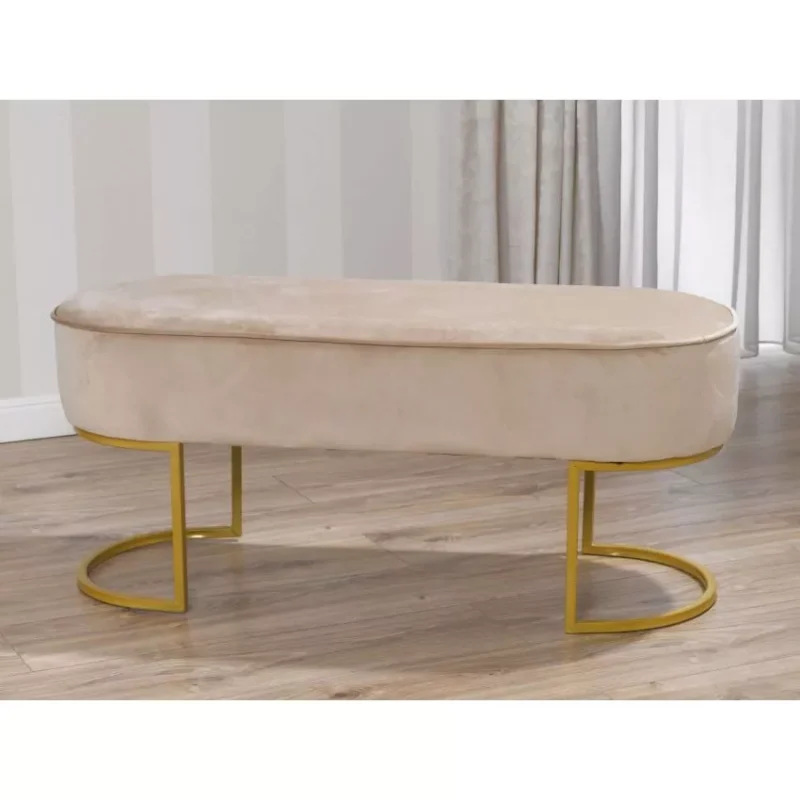 Natural Art & Craft Frida Dove Grey Velvet and Gold Metal Art Deco Style Bench