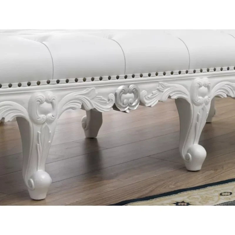 Natural Art & Craft Imperiale Rococo Modern Style White Lacquered Glossy and Silver Leaf White 3 Seater Bench - Image 4