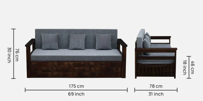 Natural Art & Crafts Strasbourg Handmade Teak Wood Pull-Out Sofa Cum Bed Walnut Finish - Image 5