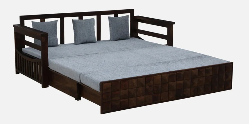 Natural Art & Crafts Strasbourg Handmade Teak Wood Pull-Out Sofa Cum Bed Walnut Finish - Image 2