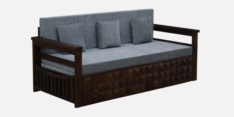 Natural Art & Crafts Strasbourg Handmade Teak Wood Pull-Out Sofa Cum Bed Walnut Finish - Image 4