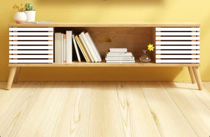 Natural Art & Crafts Modern Tv Entertainment Unit Cabinet With Open Shelf Natural Finish (Teak Wood) - Image 2