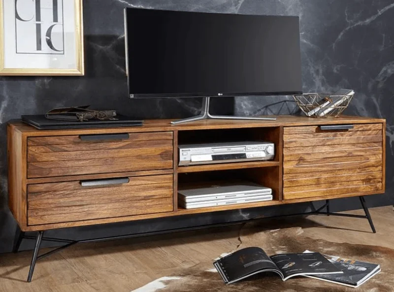 Natural Art & Crafts Mirando Solid Teak Wood TV Unit Cabinet for Living Room - Image 4