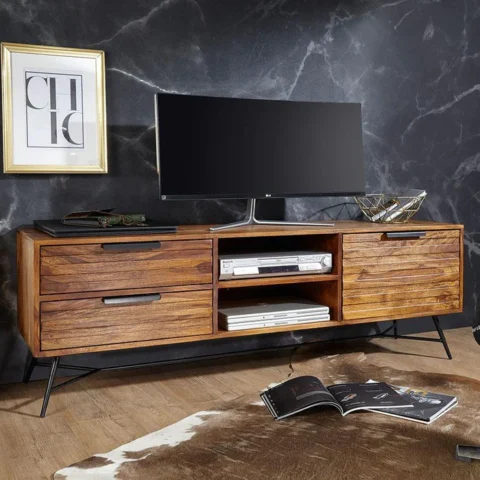 Natural Art & Crafts Mirando Solid Teak Wood TV Unit Cabinet for Living Room