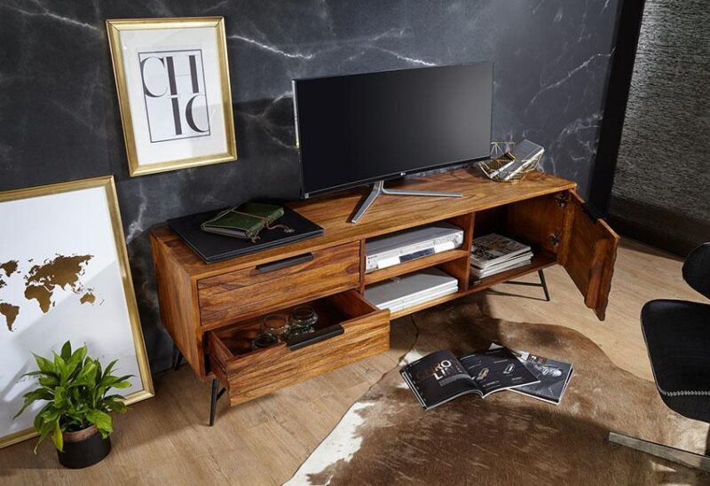 Natural Art & Crafts Mirando Solid Teak Wood TV Unit Cabinet for Living Room - Image 3