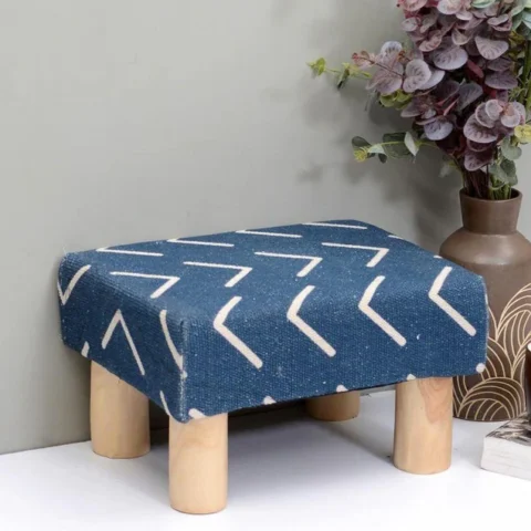 Natural Art & Crafts Solid Wood Footrest Stool In Cotton ( Blue )