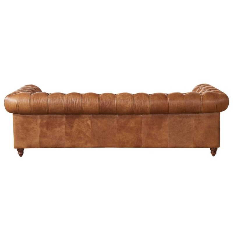 Natural Art & Craft Classic Button Tufted Teak Wood Leatherette Modern Luxury Chesterfield 3+2 Sofa Set with 1 Center Table - Image 3