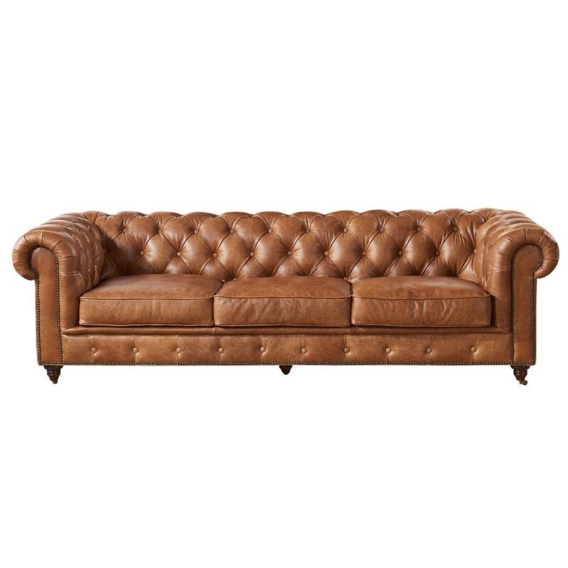 Natural Art & Craft Classic Button Tufted Teak Wood Leatherette Modern Luxury Chesterfield 3+2 Sofa Set with 1 Center Table - Image 2