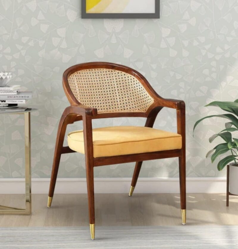 Natural Art & Crafts Tbby Handmade Teak Wood Cane Dining Chair Modern Design for Dining Room or Kitchen, Eco-Friendly, Stylish & Comfortable Seating