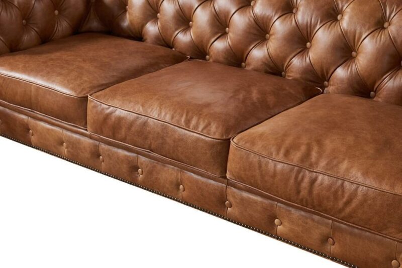 Natural Art & Craft Classic Button Tufted Teak Wood Leatherette Modern Luxury Chesterfield 3+2 Sofa Set with 1 Center Table - Image 5