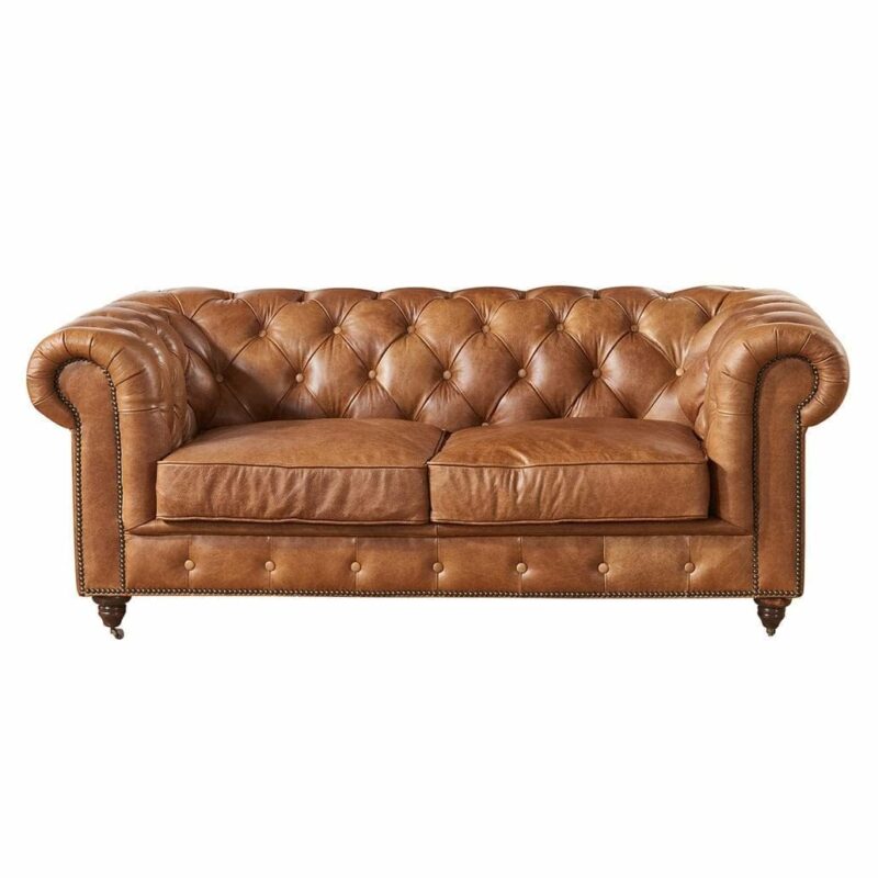 Natural Art & Craft Classic Button Tufted Teak Wood Leatherette Modern Luxury Chesterfield 3+2 Sofa Set with 1 Center Table - Image 4
