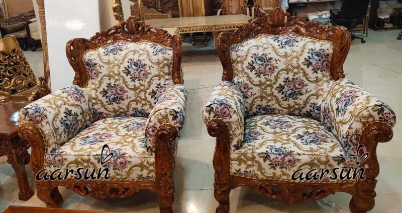 Natural Art & Craft Tragic Hand Carved Teak Wood Sofa Set 3+2+1+1 with Coffee Table Elegant Living Room - Image 2
