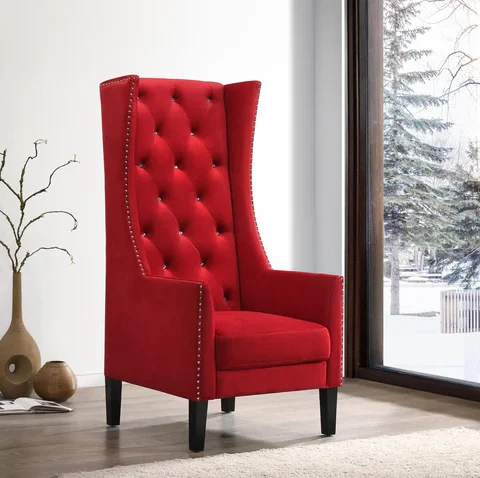 Natural Art & Crafts Accent Button Tufted Handmade Velvet Fabric High Back Throne Chair Luxury Royal Seat with Elegant Design for Living Room