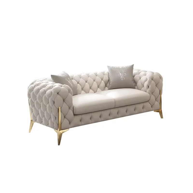 Natural Art & Craft Perfectly Modern Button Tufted Teak Wood 3+2+1 Chesterfield Sofa Set with 2 Bedside Tables and 1 Coffee Table for Your Living Room - Image 4