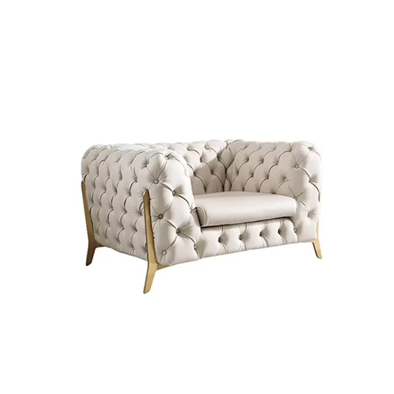 Natural Art & Craft Perfectly Modern Button Tufted Teak Wood 3+2+1 Chesterfield Sofa Set with 2 Bedside Tables and 1 Coffee Table for Your Living Room - Image 5