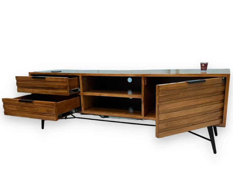 Natural Art & Crafts Mirando Solid Teak Wood TV Unit Cabinet for Living Room - Image 5