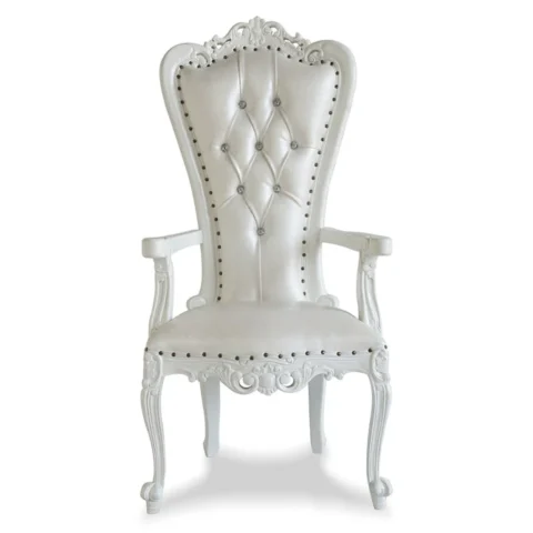 Natural Art & Crafts Luxurious High Back Button Tufted Teak Wood Throne Chair Royal Wedding Chair, Elegant King & Queen (Silver)