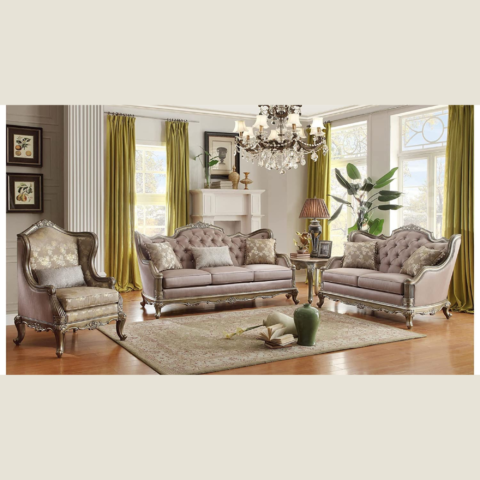 Natural Art & Craft Baroque European Luxurious Style Hand Carved Teak Wood Sofa Set 3+2+1 with Coffee Table (Royal Italian)