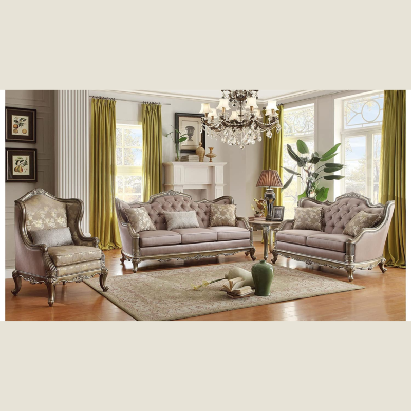 Natural Art & Craft Baroque European Luxurious Style Hand Carved Teak Wood Sofa Set 3+2+1 with Coffee Table (Royal Italian)