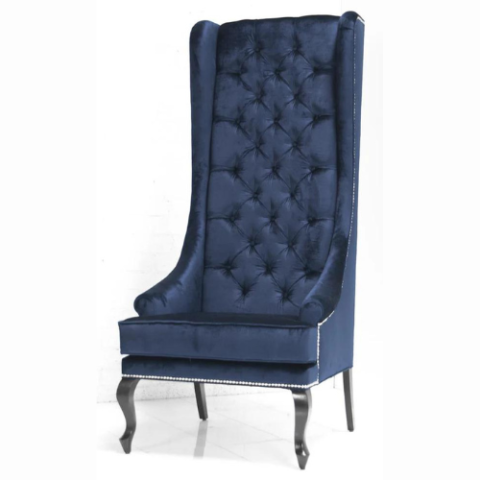 Natural Art & Crafts Royal Crystal Buttons Handmade Teak Wood Velvet Fabric High Back Throne (Blue)