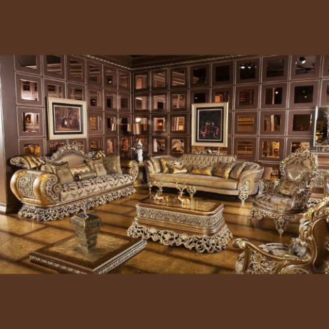 Natural Art & Craft Luxury Antique Hand Carved Teak Wood Sofa Set 3+3+1+1 with Coffee Table Elegant & Durable Traditional Style Living Room
